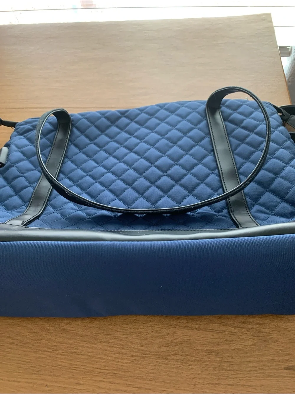 KROSER Quilted Navy Laptop Tote Bag with Black Trim